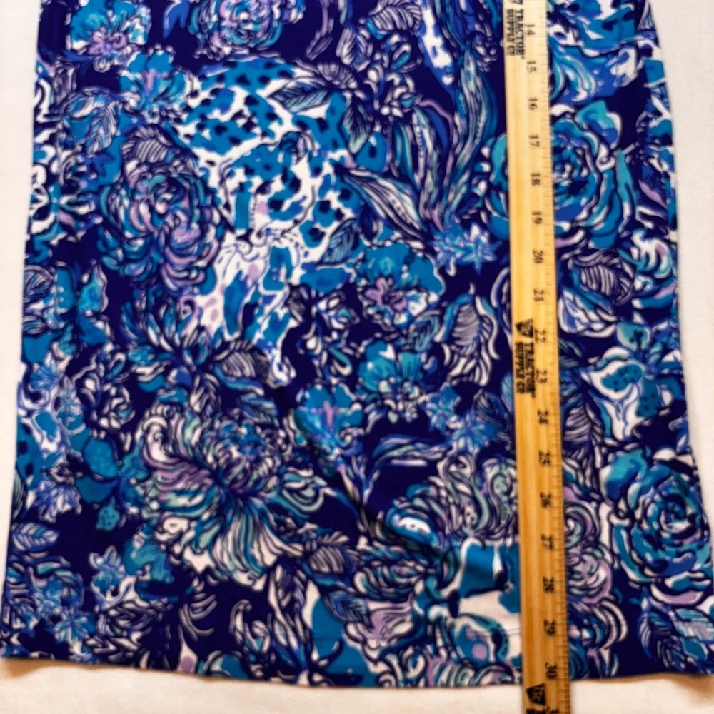 Lilly Pulitzer Dress XL 12-14 Blue Floral 3/4‎ Sleeve Gold Buttons Rayon Spandex
